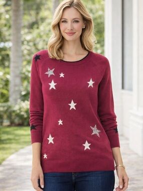 Vilagallo Burgandy Star Pattern Sweater